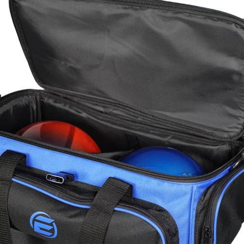 blue tackle bag with plastic zipper 100 bowlers ELITE 4 Ball Stackable Roller Royal/Black Bowling Bag
