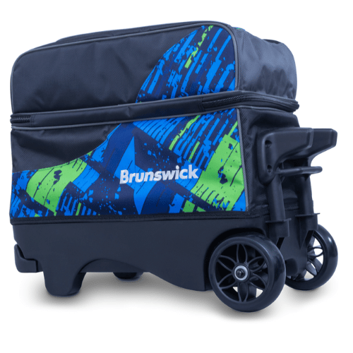 Brunswick Punisher Double Roller Bowling Bag – Grey, Holds 2 Balls & Shoes, Retractable Handle, 5-Inch Wheels