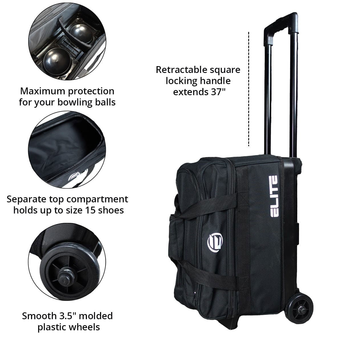 ELITE Basic Double Roller Black Bowling Bag - BowlersParadise.com