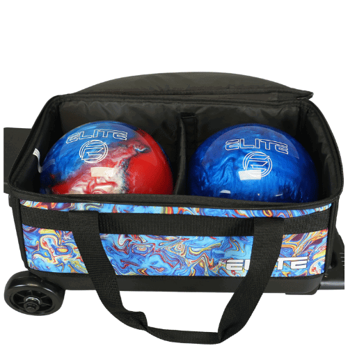 blue tackle bag with plastic zipper 100 bowlers ELITE Basic Double Roller Blue Swirli Bowling Bag