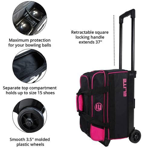 ELITE Basic Double Roller Pink Bowling Bag - BowlersParadise.com