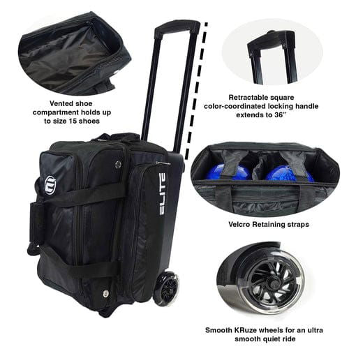 ELITE Deluxe Double Roller Bowling Bag Black - BowlersParadise.com