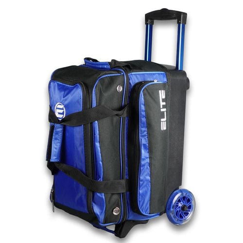 blue tackle bag with plastic zipper 100 bowlers ELITE Deluxe 2 Ball Roller Royal Bowling Bag