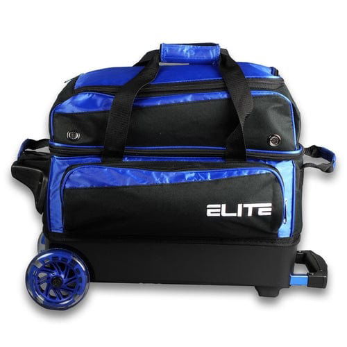 blue tackle bag with plastic zipper 100 bowlers ELITE Deluxe 2 Ball Roller Royal Bowling Bag