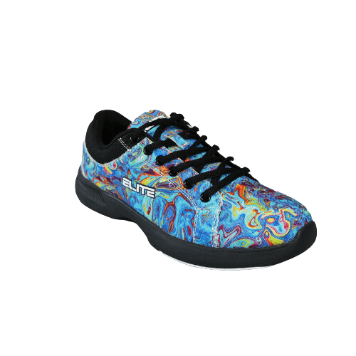 ELITE Women s Blue Swirl lace up Bowling Shoes with Slide Soles on The