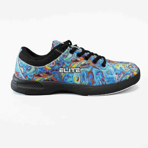 ELITE Women's Blue Swirl lace up Bowling Shoes with Slide Soles on The Right and Left Shoes - BowlersParadise.com