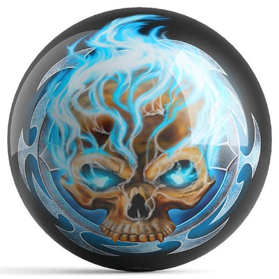 Ontheballbowling Flaming Blue Skull Bowling Ball by Michael Graham
