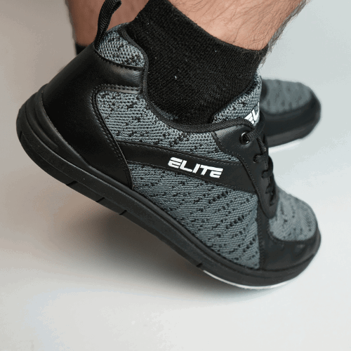 ELITE Men's Pinnacle Black/Grey Wide Athletic Lace Up Bowling Shoes with Universal Sliding Soles for Right or Left Handed Bowlers - BowlersParadise.com