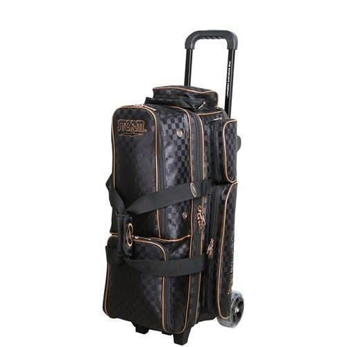 Storm Rolling Thunder 3 Ball Roller Checkered Black Gold Bowling Bag - BowlersParadise.com