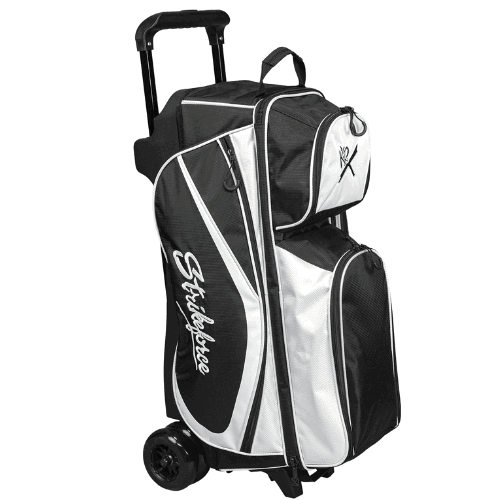 KR Strikeforce Drive Black/White Triple Roller Double Wheel Bowling Bag - BowlersParadise.com