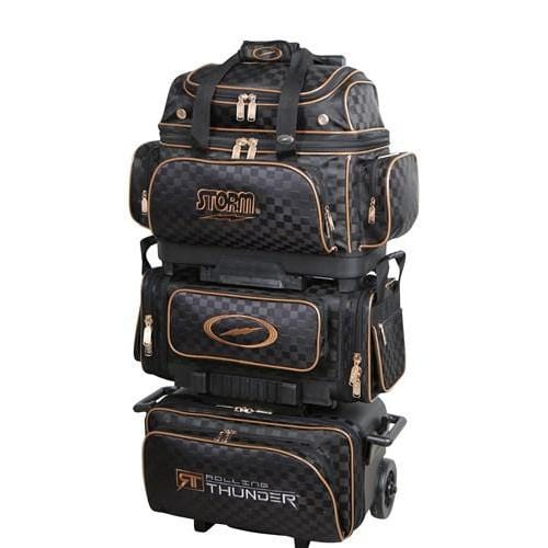 Shop Storm Rolling Thunder 6 Ball Roller Checkered Black Gold Bowling Bag -Bowlers Paradise